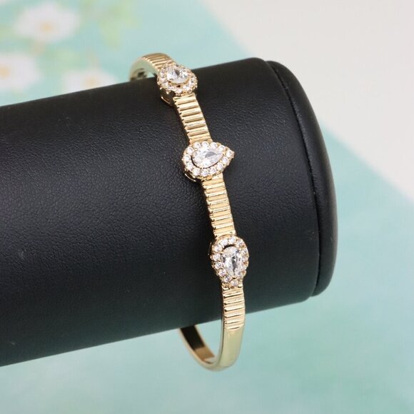 Rose Gold Bangle with Teardrop and Oval Stones, XPBL0537 - Picture 5 of 12